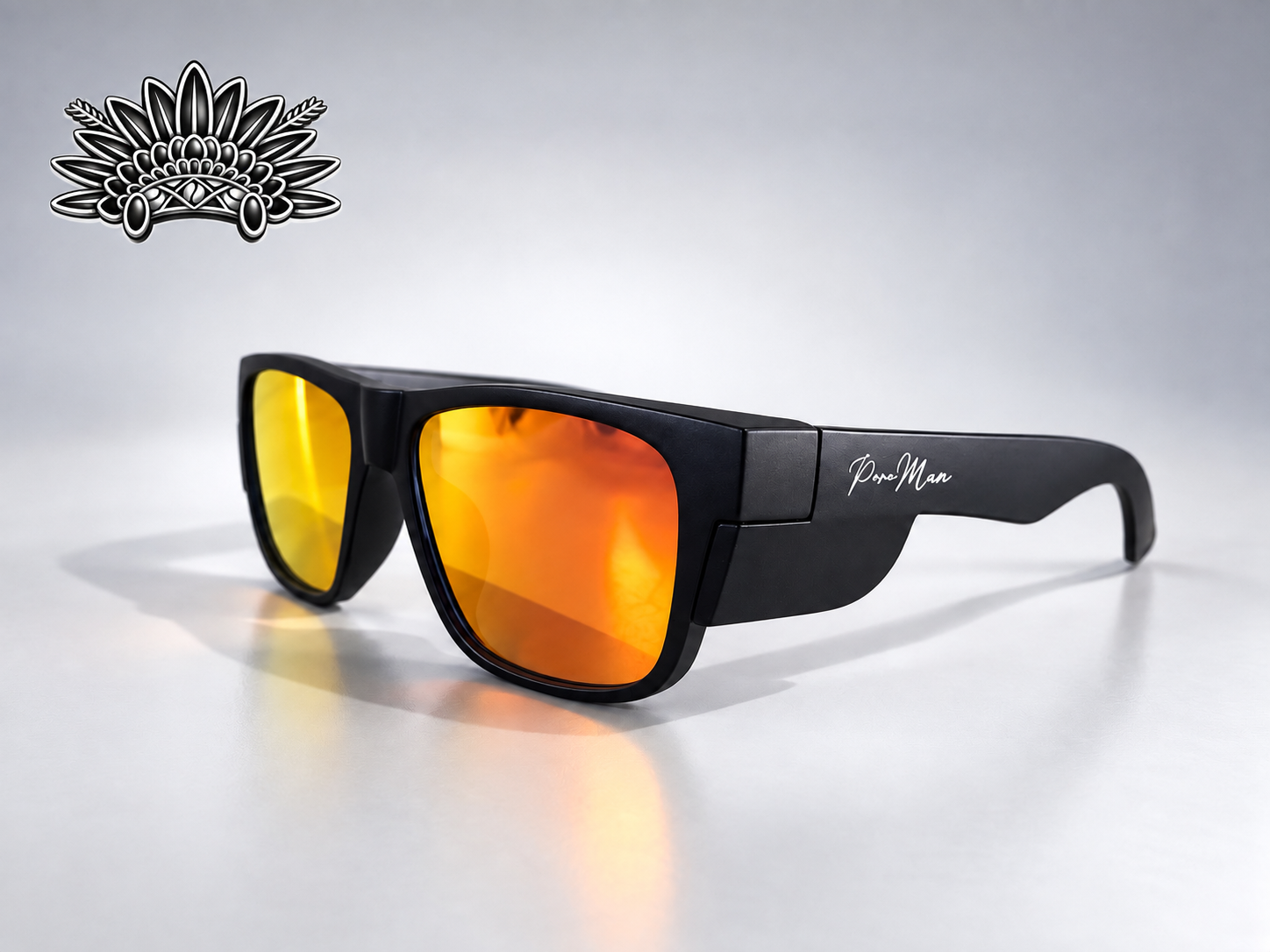 Black frame · Orange lens